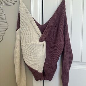 Love Tree Cream & Mauve Twist Off-the-Shoulder Sweater